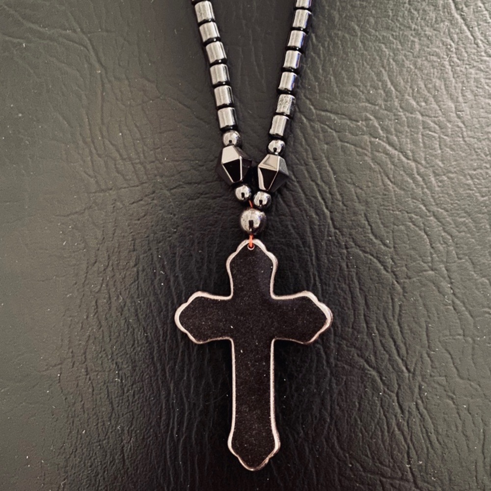 💗 Hematite Cross Necklace 18” Unisex NEW